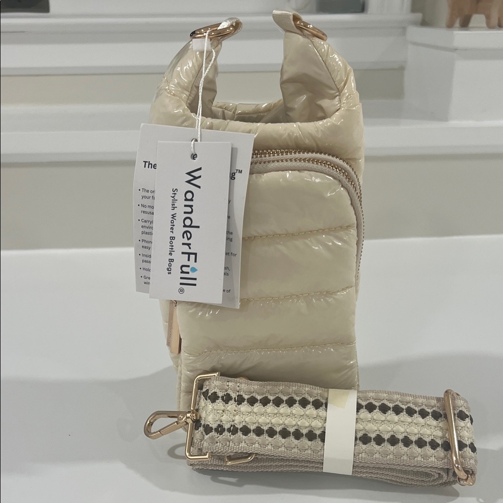 WanderFull Beige Quilted Crossbody Bag